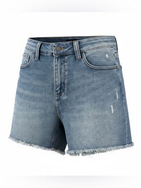 JUDY BLUE Distressed Style Frayed Hem Tummy Control Jean Shorts